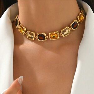 Gold Multicolor Gemstone Choker Necklace